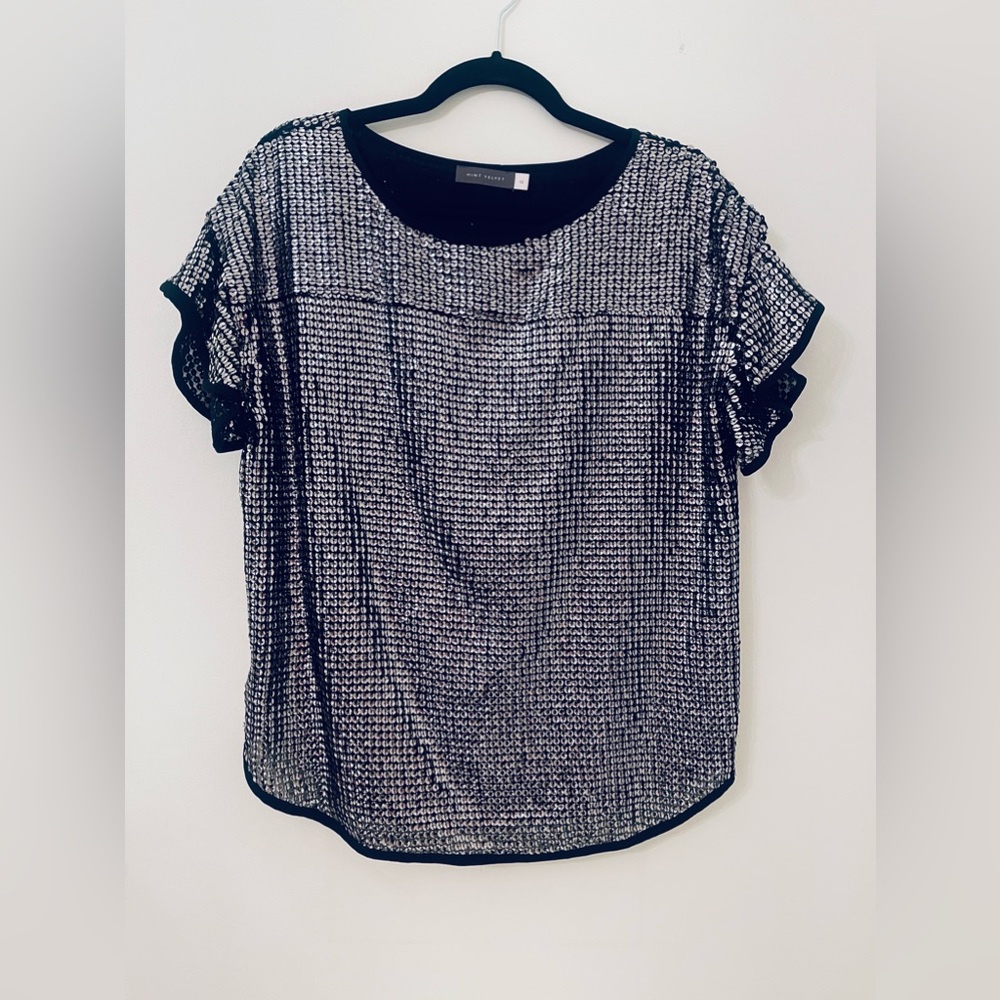 MINT VELVET sequinned black & silver top size 12
